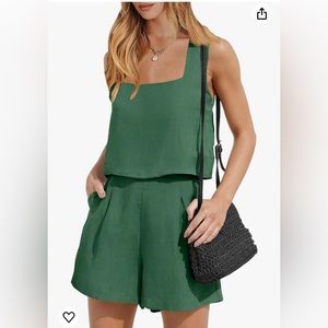 2 Piece Linen Square Neck Crop Short Set